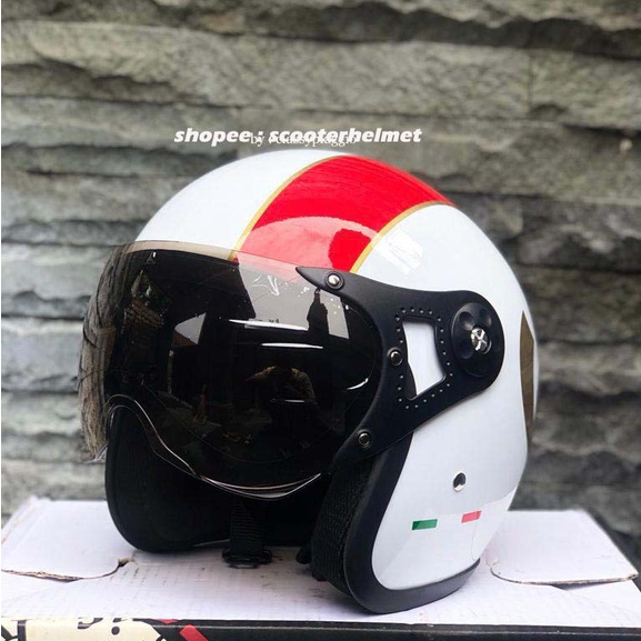 Jual helm vespa retro italy putih dan hitam dop | Shopee Indonesia