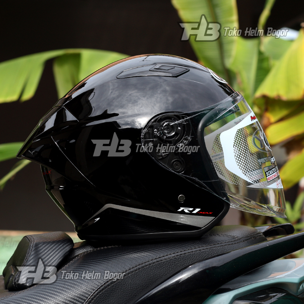 Jual NHK HELM R1 MAX SOLID BLACK GLOSSY | DOUBLE VISOR | Shopee Indonesia