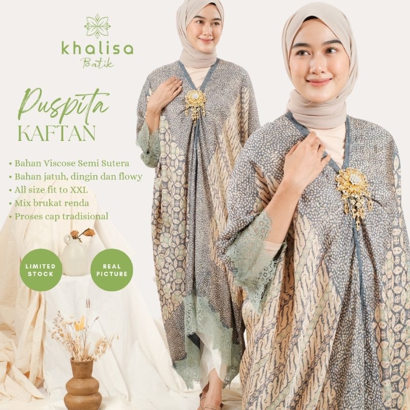Jual Kaftan Batik Viscose Dress Wanita Premium by Khalisa Batik - Sage ...