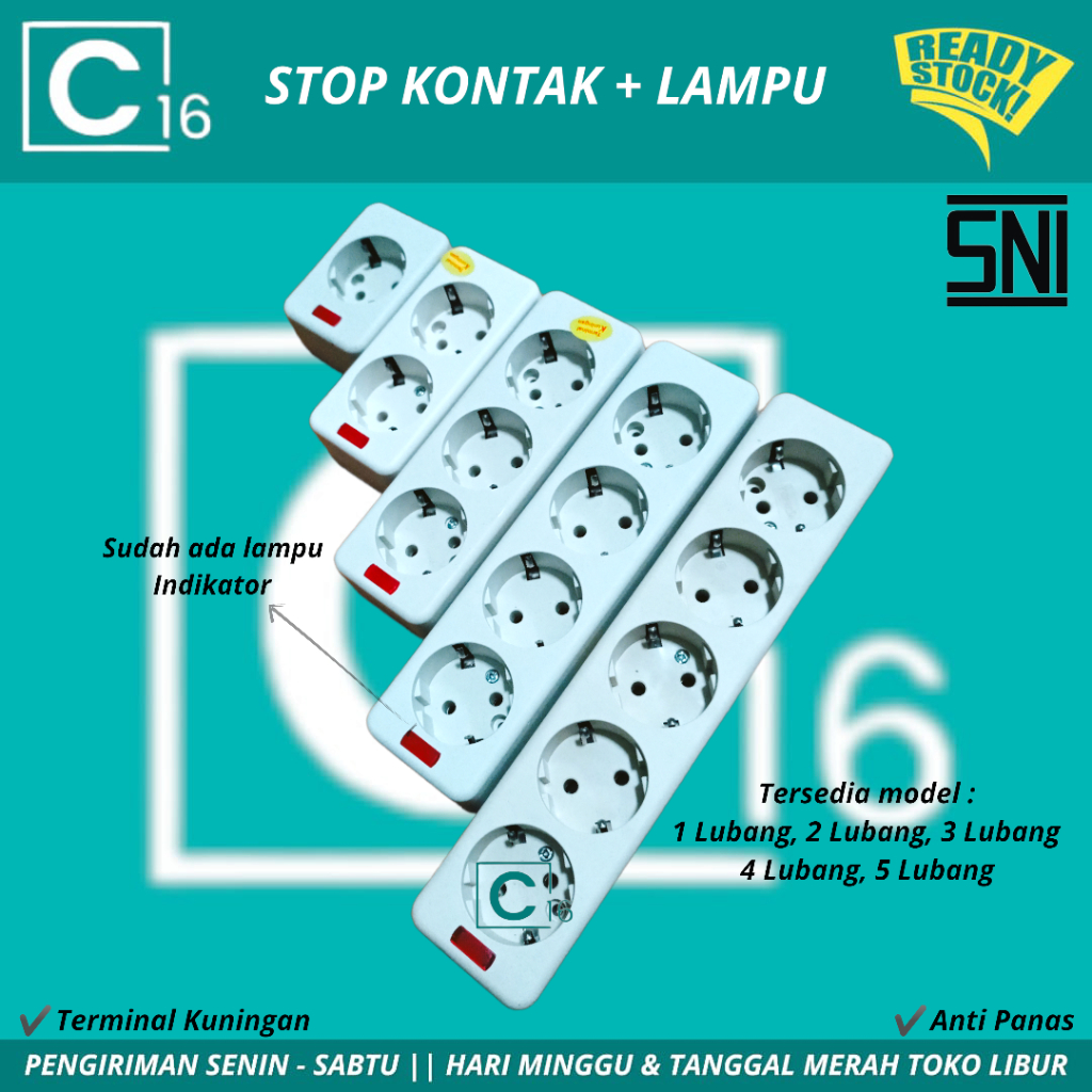 Jual Stop Kontak Terminal Kuningan Asli Stop Kontak 1-5 Lubang SNI ...