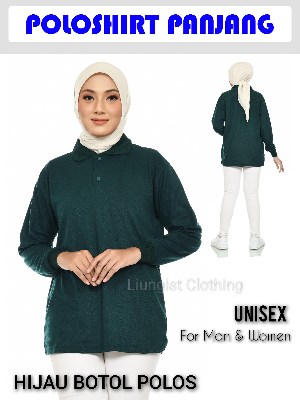 Jual Kaos Polo Panjang Unisex Hijau Botol Polos / Kaos Kerah ...