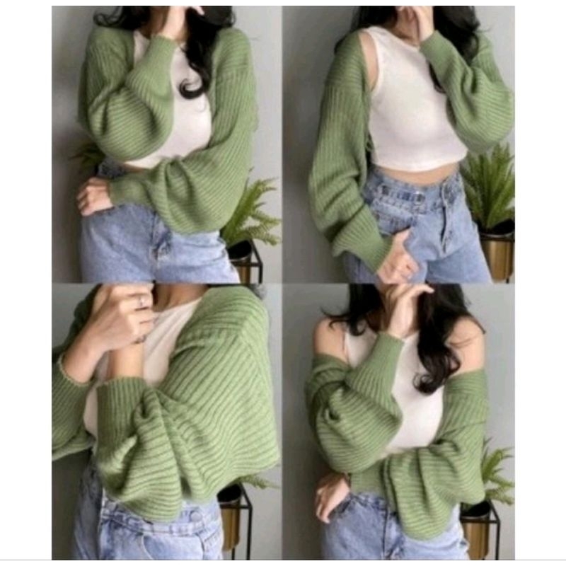 Jual ALU • LIAM BOLERO KNIT OUTER CARDIGAN RAJUT - MINT | Shopee Indonesia