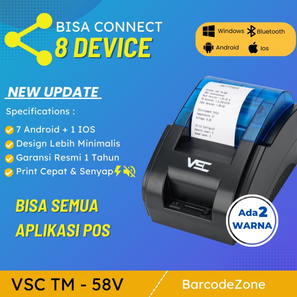 Jual PRINTER THERMAL 58MM BLUETOOTH VSC TM58V RPP02N MOKA SUPPORT 7