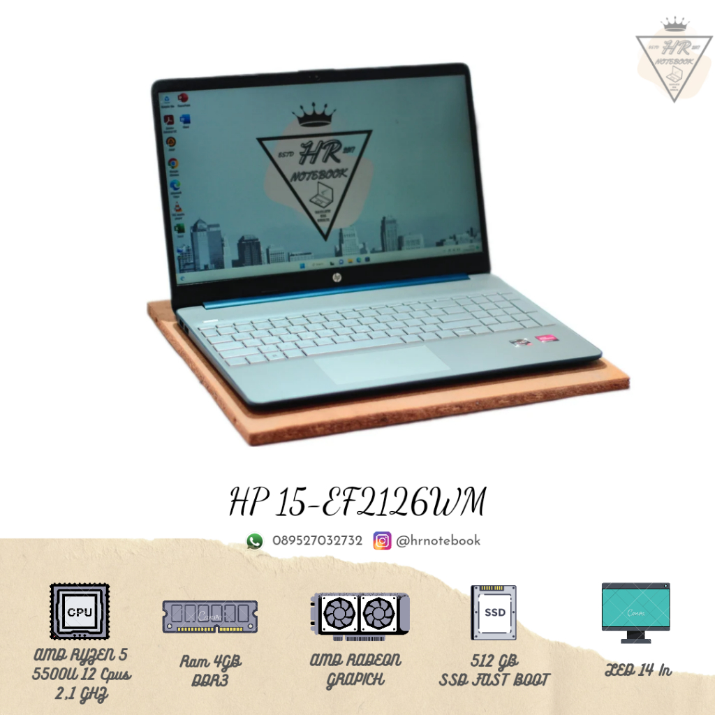 Jual Laptop Hp 15 Ef2126wm Ryzen 5 5500u Fullset Ssd 512gb Mulus Like New Shopee Indonesia 2546