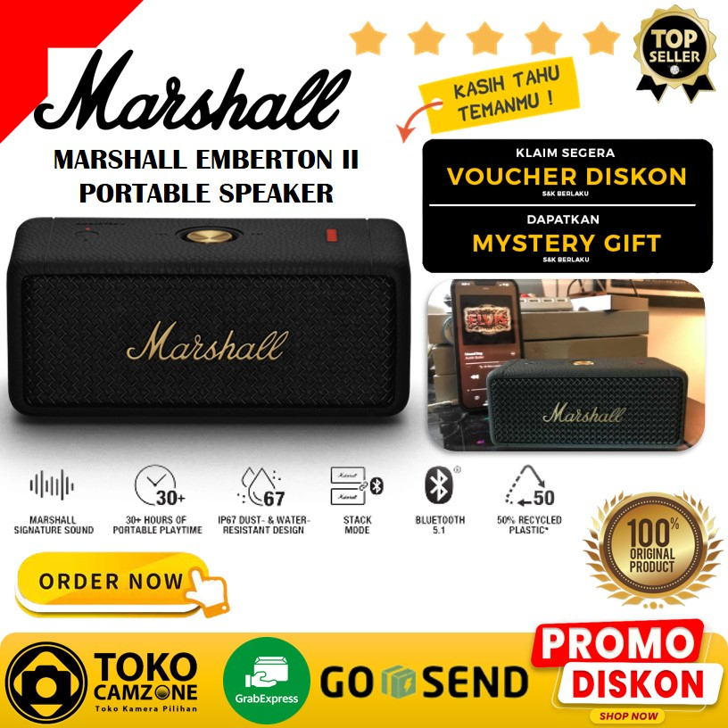 Jual Marshall Emberton II Portable Speaker Black & Brass Marshall