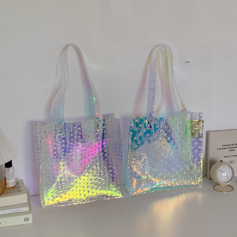 Jual Bora PVC Tote Bag Hologram - INS Korean Daily Tote Bag | Shopee ...