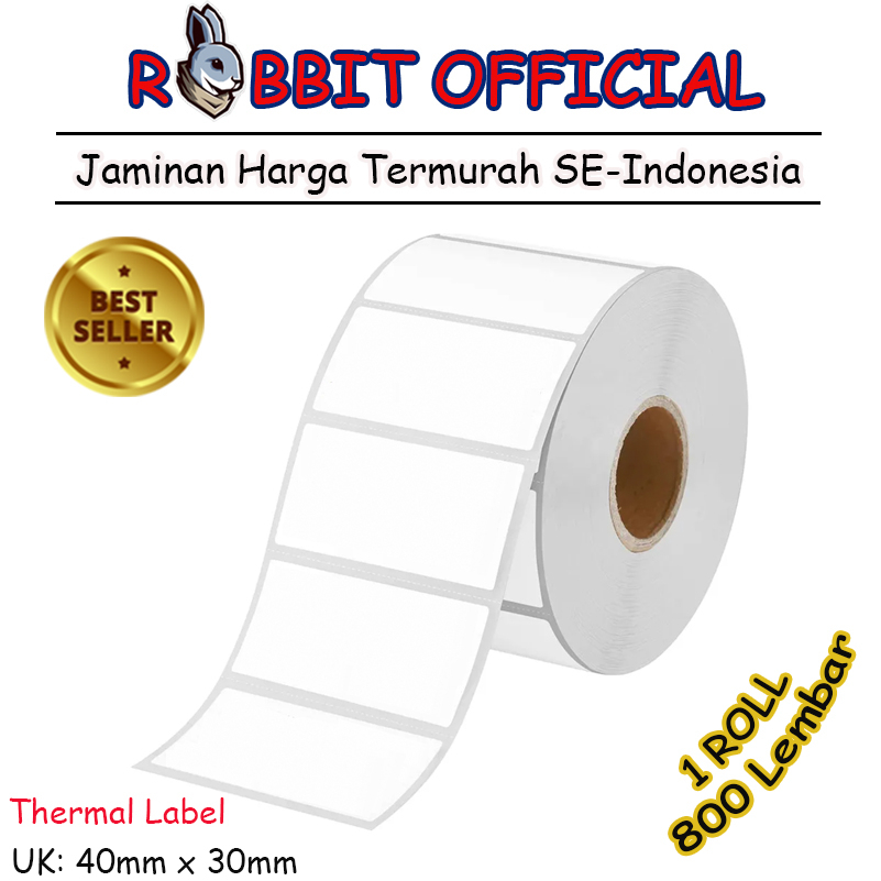 Jual LABEL THERMAL 40 X 30 KERTAS STICKER BARCODE 40x30 Mm Isi 800 Pcs ...