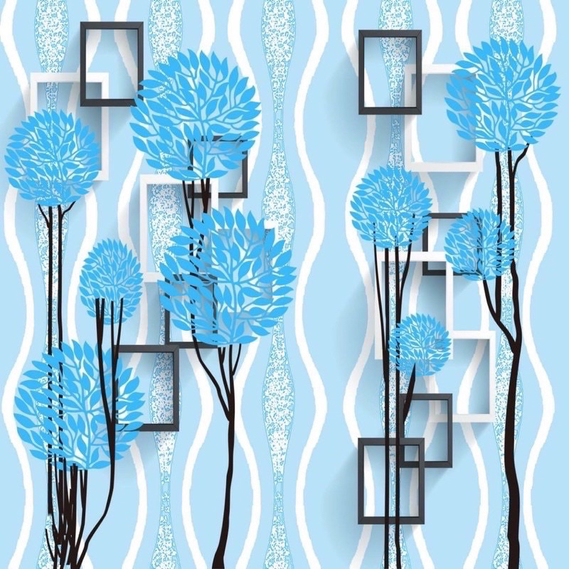 Jual wallpaper dinding pohon biru kotak hitam putih 3d 9x45cm | Shopee