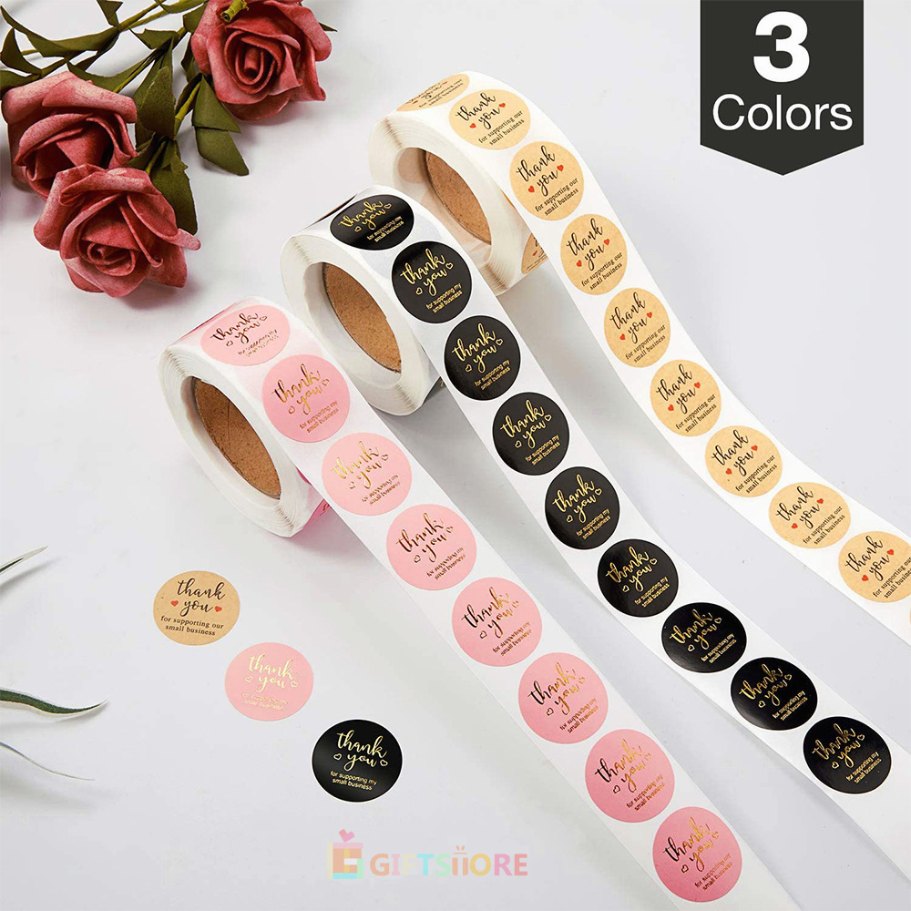 Jual Ready-500pcs/roll stiker thank you/terima kasih pink/black ...