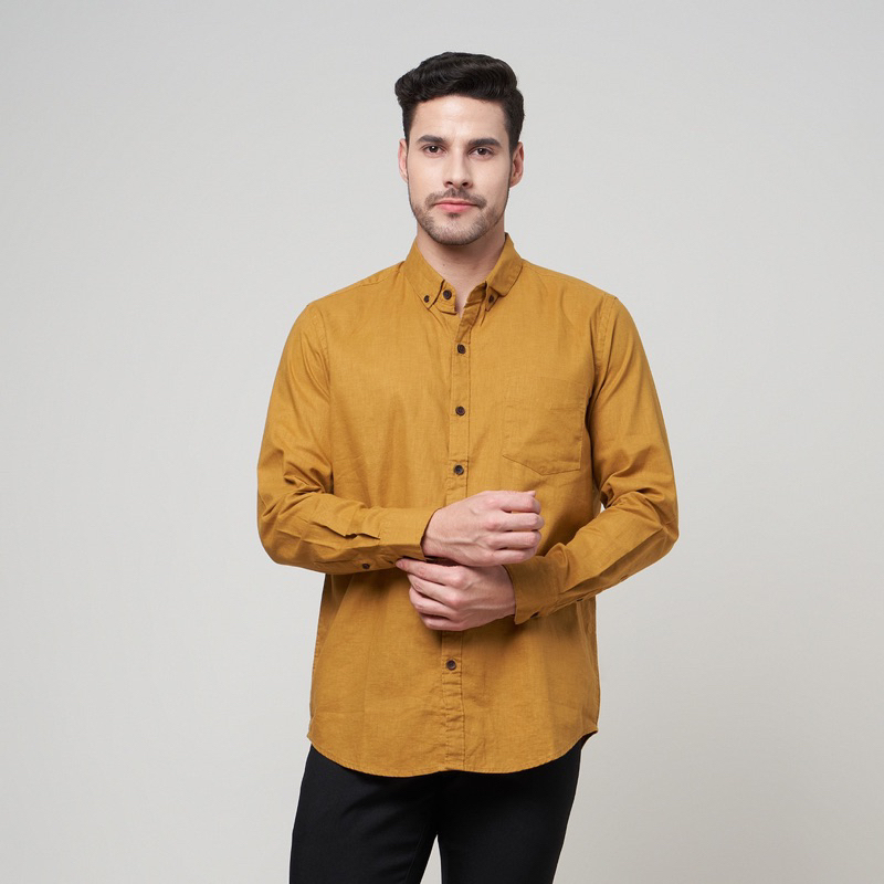 Jual Peternation kemeja linen basic panjang mustard regular fit ...