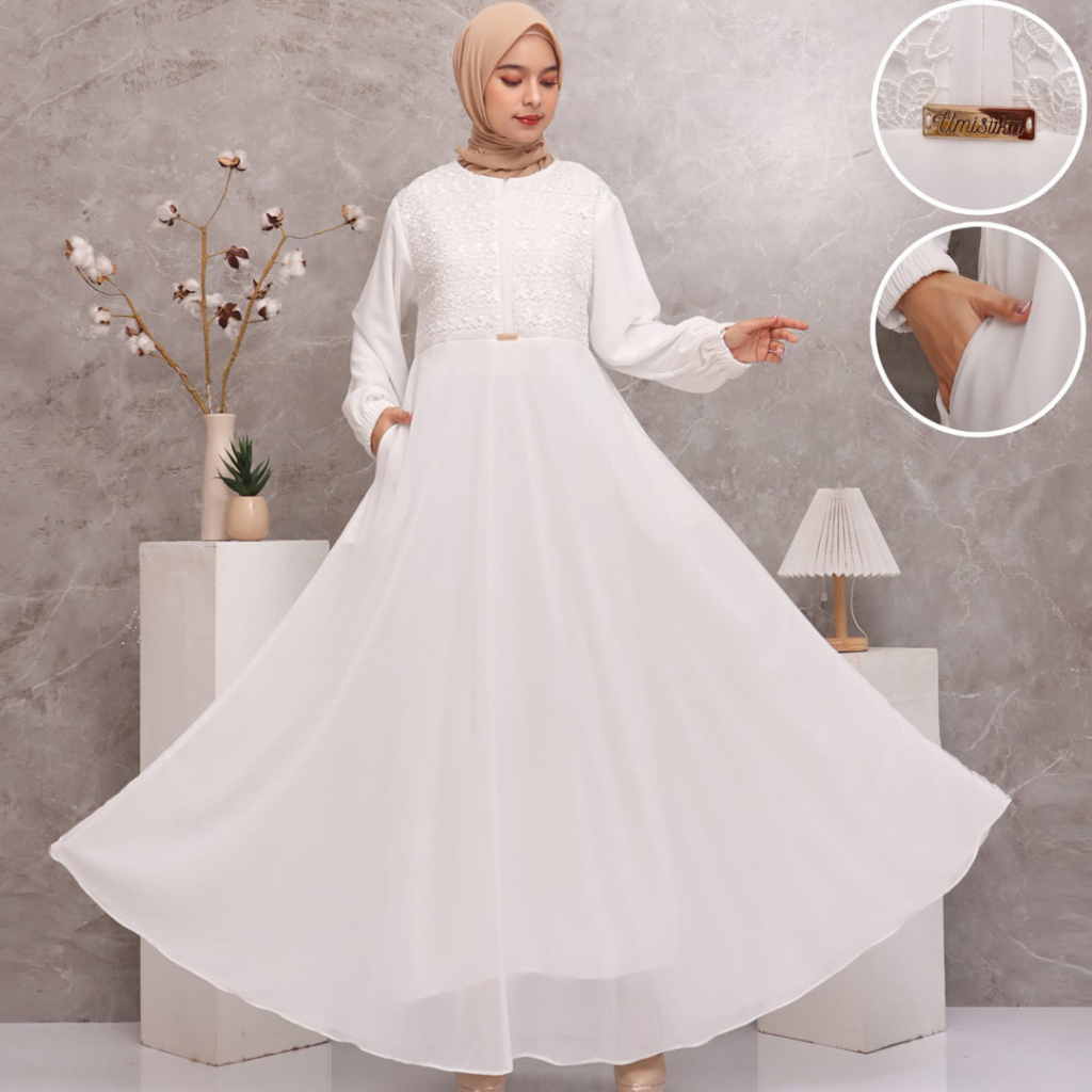 Jual Kkum Official Baju Gamis Putih Lebaran Haji Busana Umroh Hijab