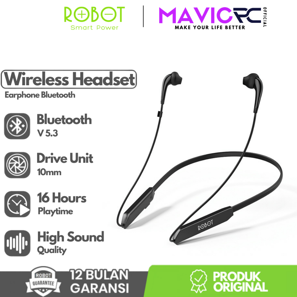 Jual Robot Spirit N Headset Bluetooth Wireless Neckband Earphone Earbuds Garansi Resmi