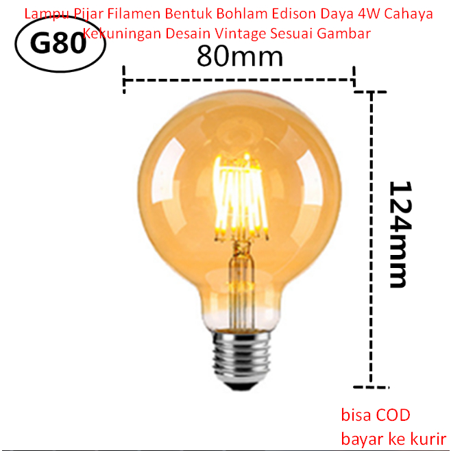 Jual Lampu Pijar Filamen Bentuk Bohlam Edison Daya 4w Cahaya Kekuningan