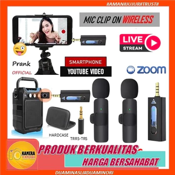 Microphone Mic Clip On Wireless UHF Youtuber PRANK VLOG Untuk Smartphone HP Kamera DSLR