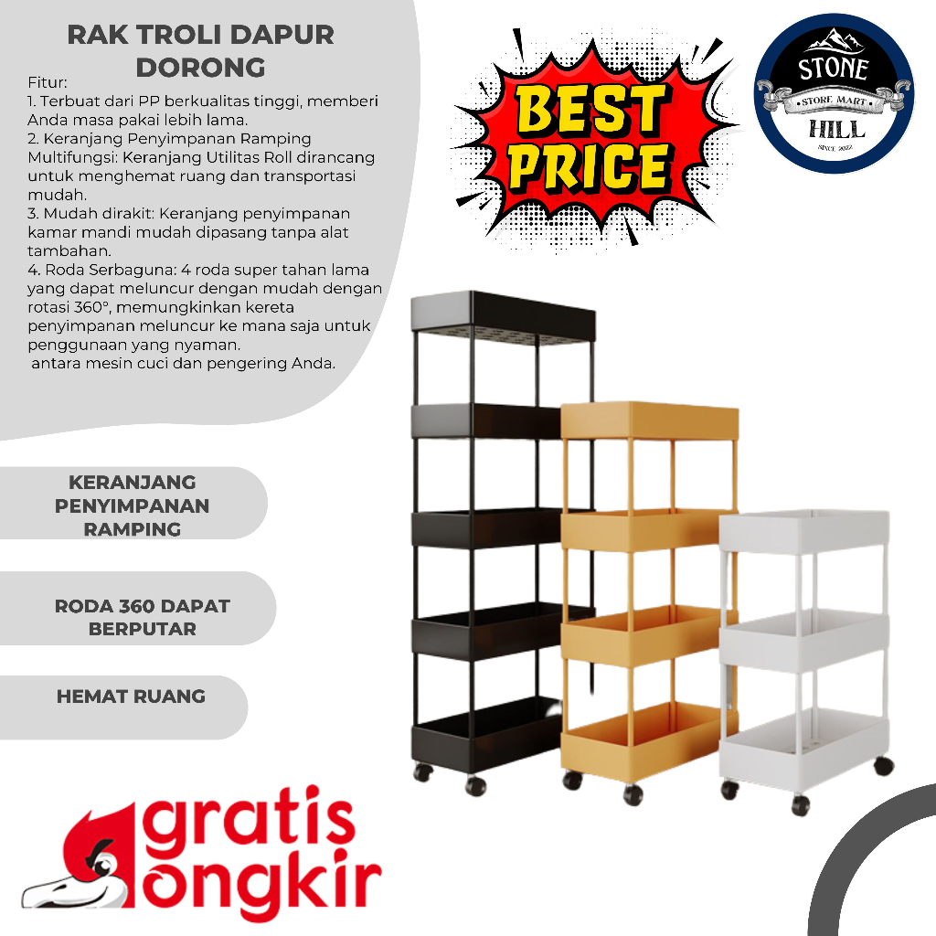 Jual Rak Troli Dapur Dorong Serbaguna Rak Salon Kamar Mandi Shopee Indonesia