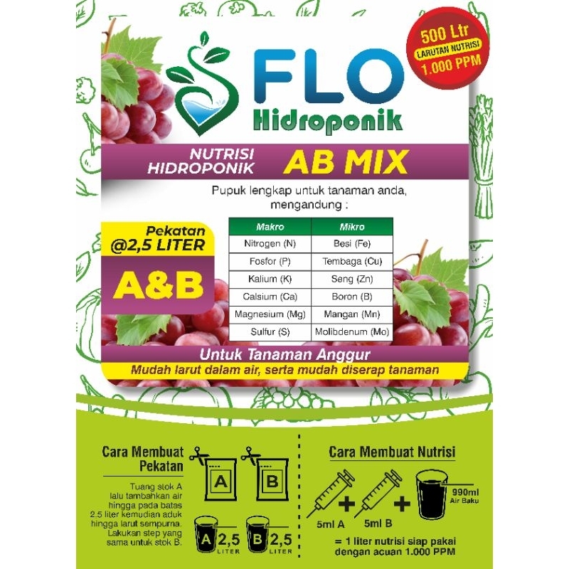 Jual Pupuk Nutrisi AB MIX Anggur Untuk 500 Liter Nutrisi Flo Hidroponik ...