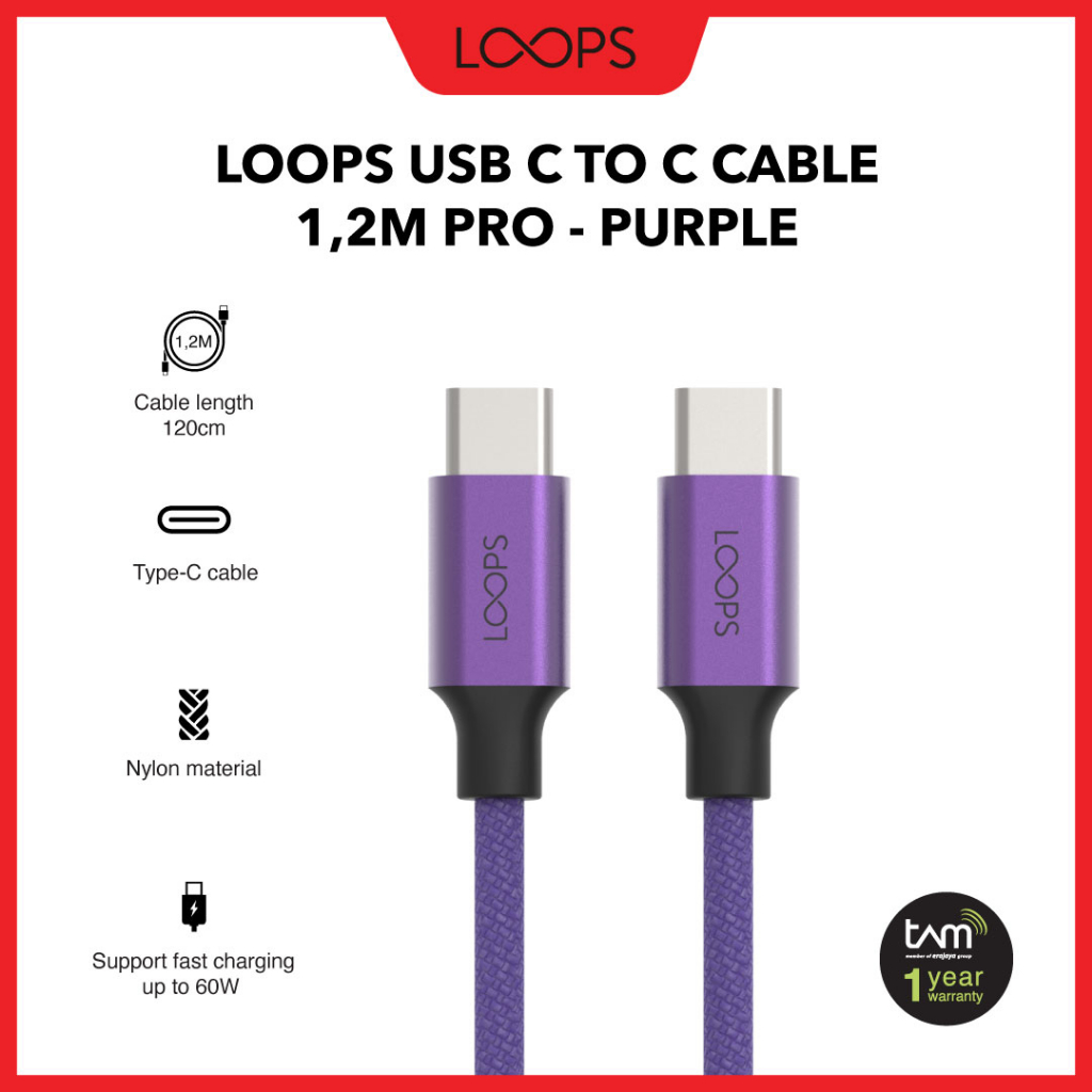 Jual LOOPS USB C to C Cable 1,2M Pro - Purple | Shopee Indonesia