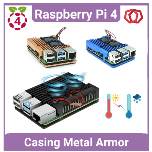 Jual Metal Case Raspberry Pi 4 Model B Casing Aluminium Alloy Dual Fan ...