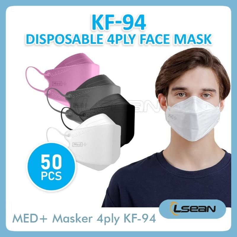 Jual MED+ Masker Medis Dewasa Disposable Face Mask KF94 4 Ply Isi 50