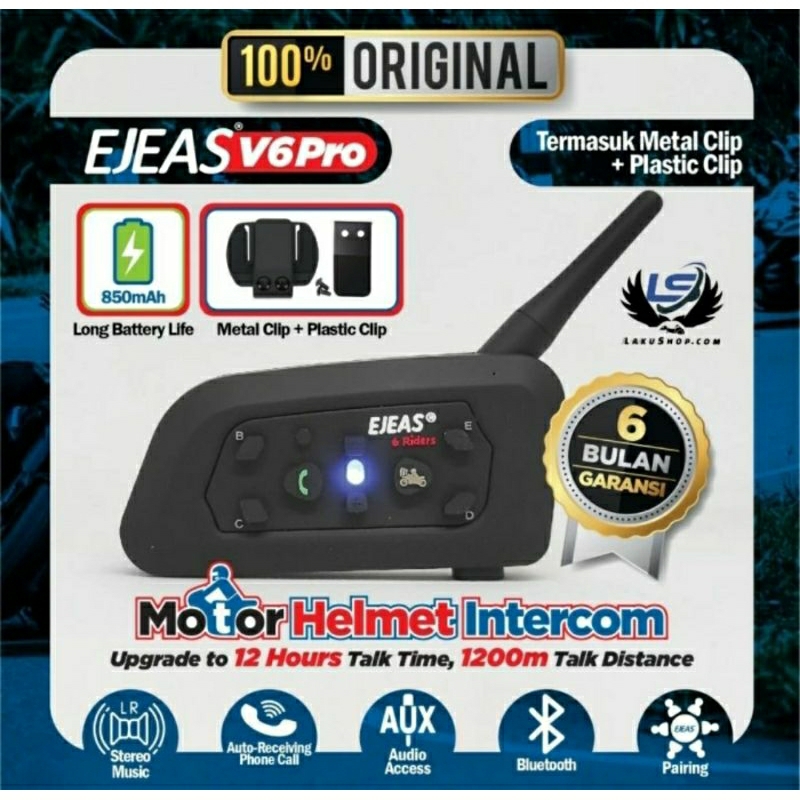 Jual EJEAS V6 Pro Plus type C, bluetooth Helm Intercom 6 Rider | Shopee ...