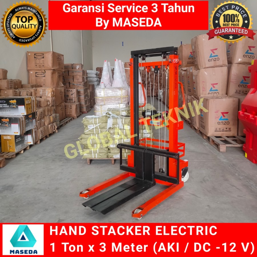 Jual Electric Elektrik Hand Stacker Hand Lift Hand Forklift 1 Ton x 3