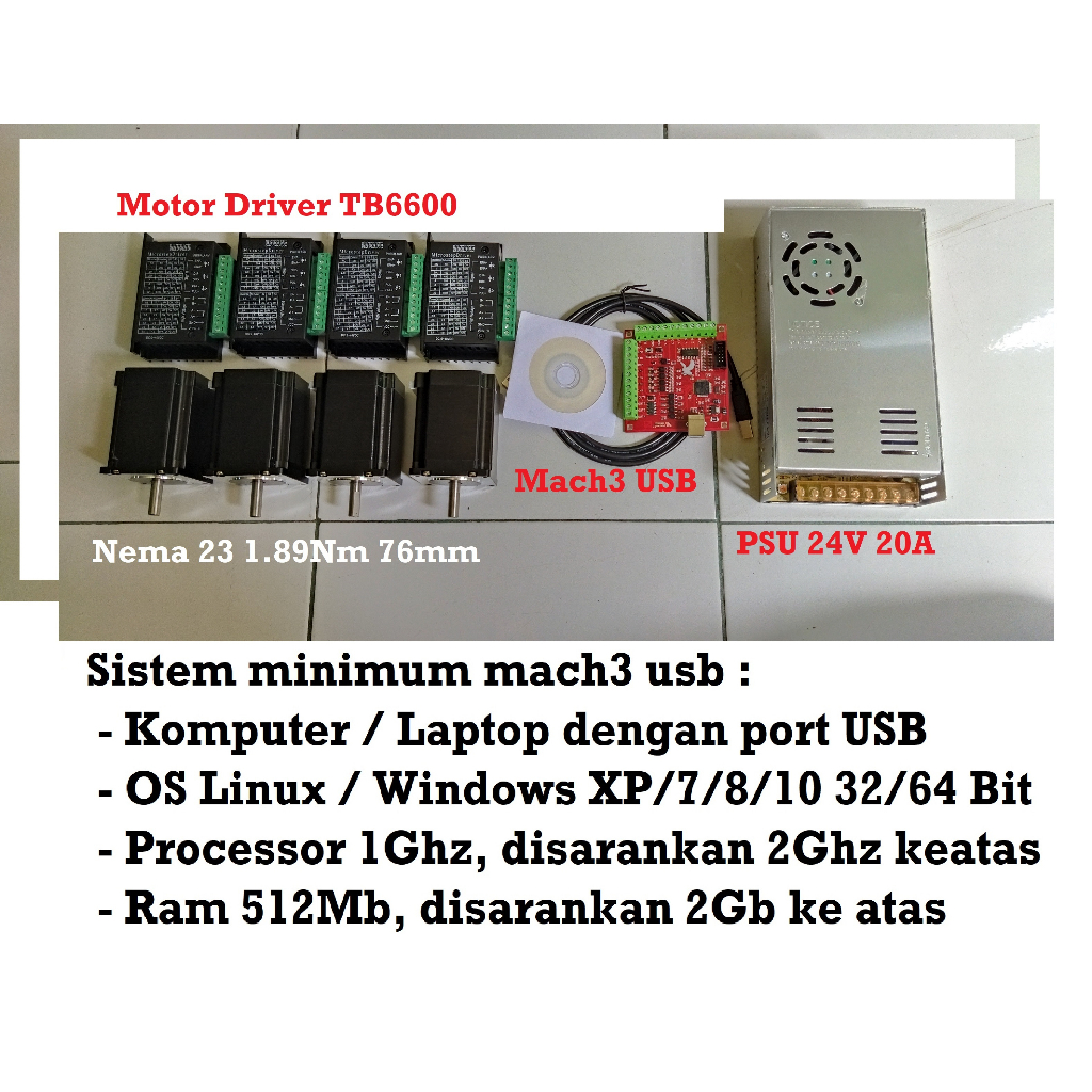 Jual [HAEBOT] Paket CNC 4 Mach3 4Axis USB TB6600 Nema 23 1.8Nm Stepper ...