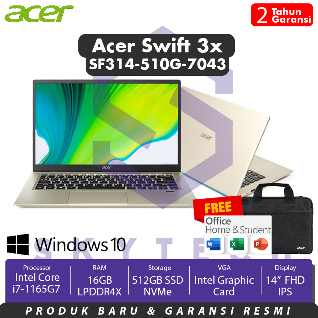 Jual Laptop Acer Swift 3x Sf314 510g 7043 I7 1165g7 16gb Ssd 512gb Iris