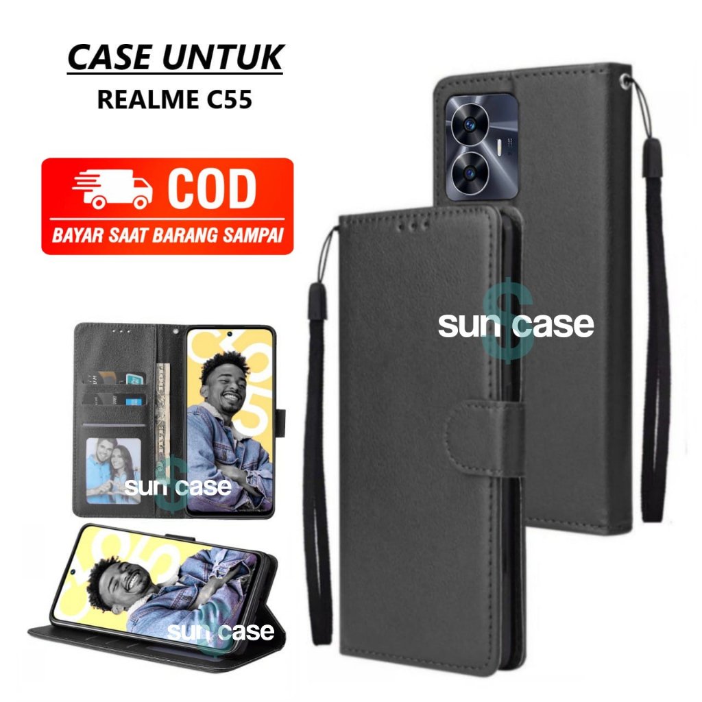 TIANDIMY Custodie Personalizzate per Realme C55,Cover Personalizzata con Foto e Testo per Realme C55 Custodie da cintura,Pelle Portafoglio con Supporto Flip Case Cover - Black