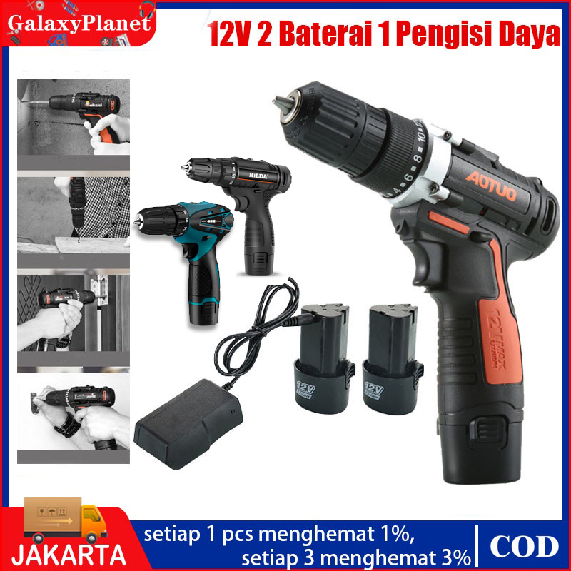 Jual 12v Mesin Bor Baterai Impact Cordless Drill Beton Tembok Kayu Besi12v Driver Impact 8238