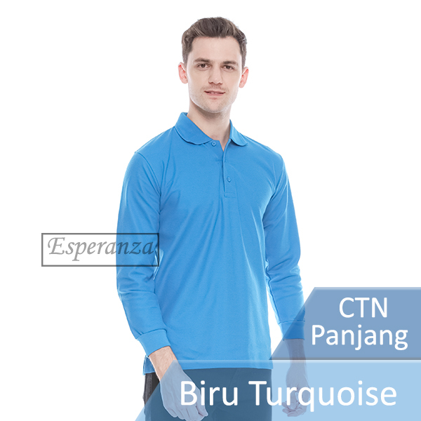 Jual Kaos Polo Shirt Lengan Panjang Esperanza Tpj Ctn Biru Turquoise Shopee Indonesia