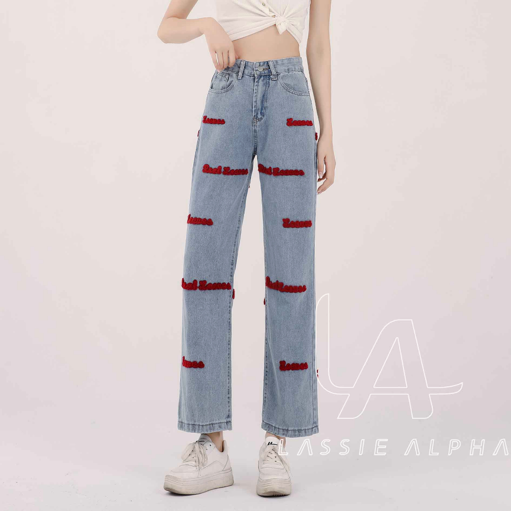 Jual Lassie Alpha J Jeans Bersulam Merah Muda Celana Panjang Hw Kulot Jeans Boyfriend Jeans