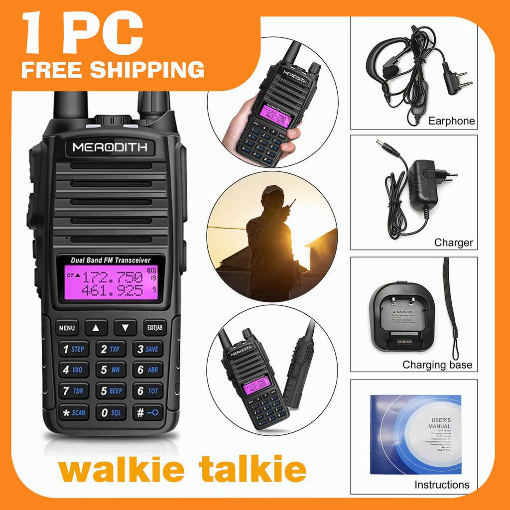 HT MERODITH UV82 Handy Talky UV-82 Dual Band (VHF/UHF) Walky Talky 128 Channels Walkie Talkie Portable 1PCS
