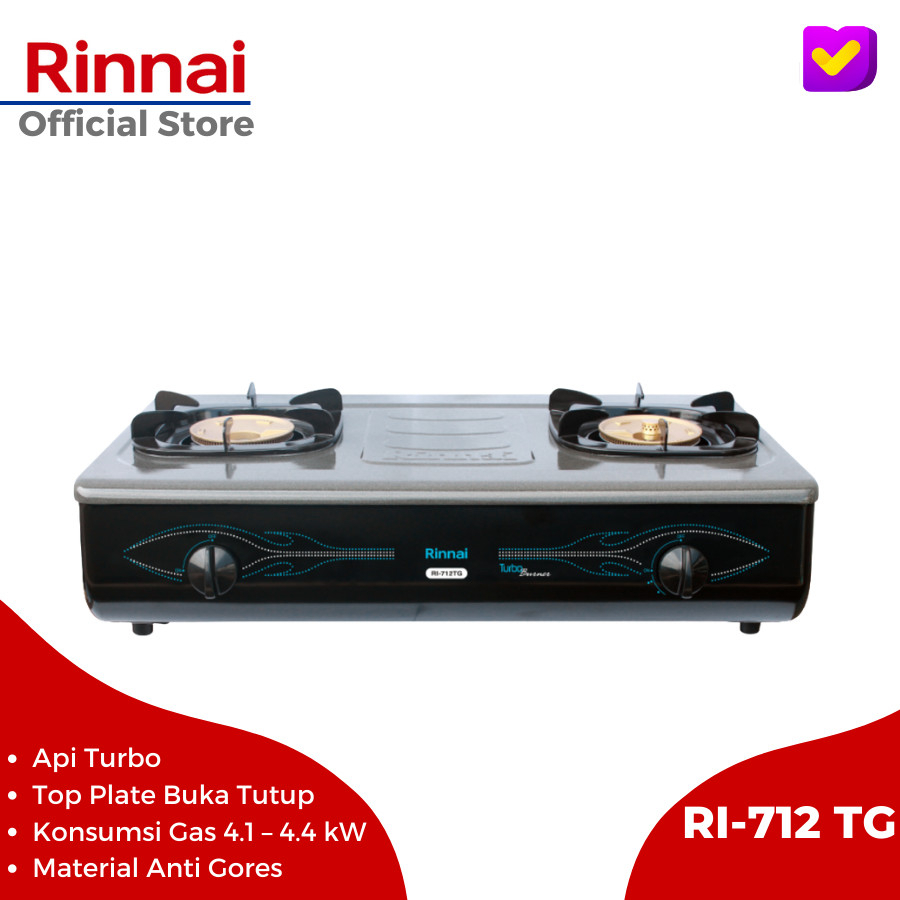 Jual Rinnai Kompor Gas 2 Tungku RI 712TG Turbo Burner + Anti Gores ...