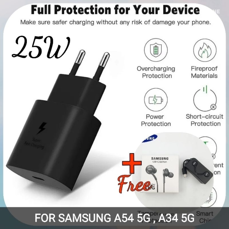 ORIGINAL ADAPTER KEPALA CHARGER 25 WATT FAST CHARGING SAMSUNG S23 FE  S21 FE A54 5G A34 5G A33 5G A53 5G A73 5G M23 5G M33 5G M53 