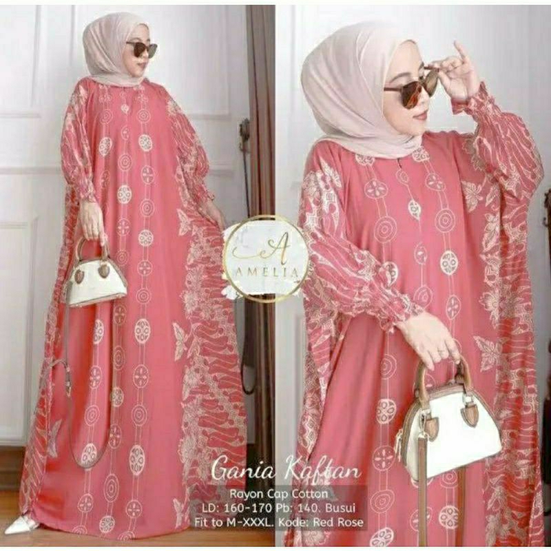 Jual Kaftan Rayon Gania Kaftan Rayon Twill Jumbo Tebal Premium Busui Motif Batik Kaftan