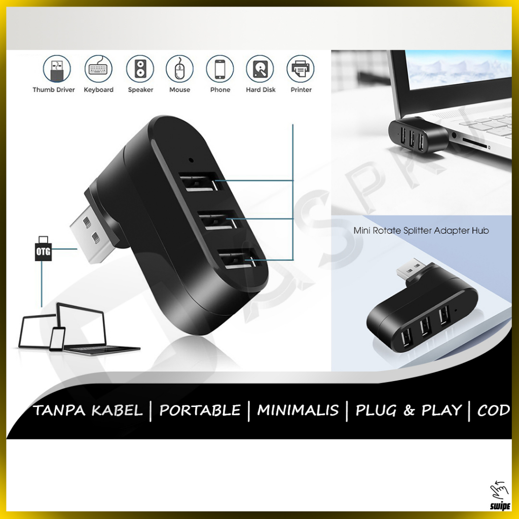 Jual USB Port Elbow Mini 3 Port Adapter Konektor Adaptor Conector Penyambung Penghubung Tanpa