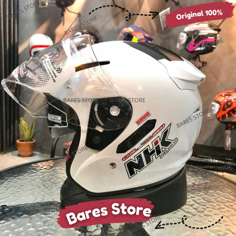 Jual Helm NHK R1 White Double Visor HALF FACE | Shopee Indonesia