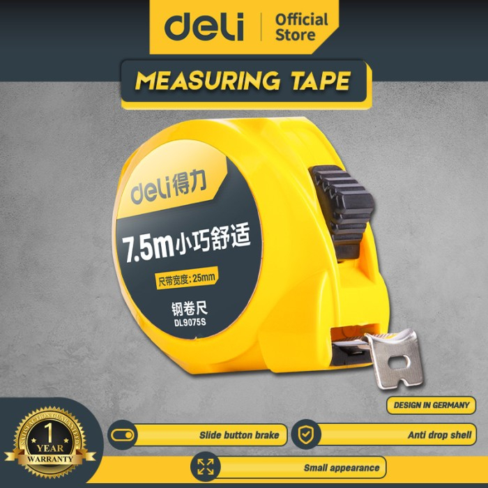 Jual Deli Measuring Tape / Meteran Panjang 7.5M Dengan Clipper DL9075S ...