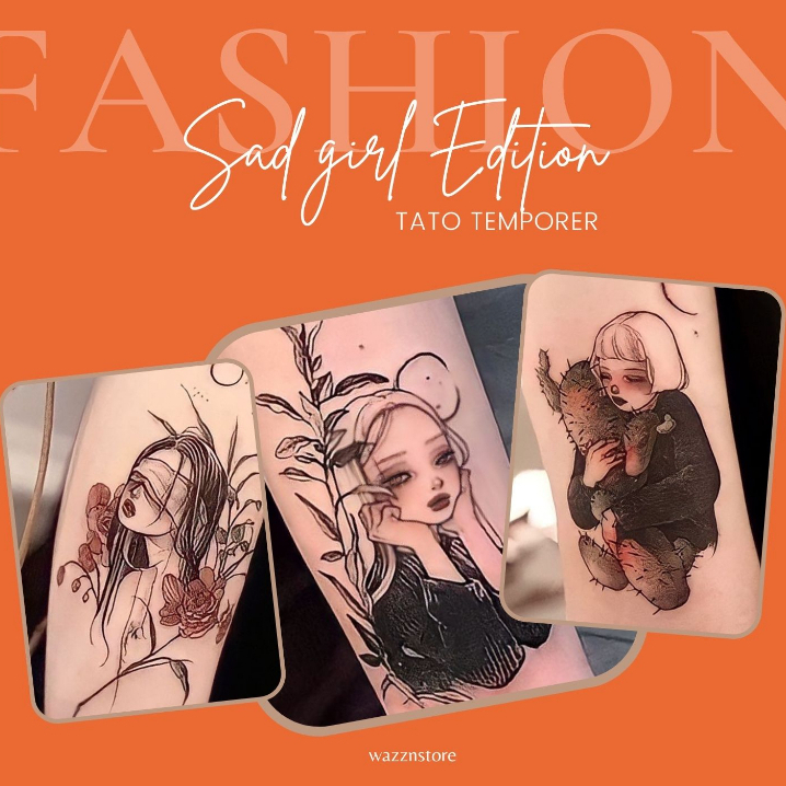 Jual Tatto Temporer Sad girl 2 / Temporary Tattoo Aesthetic Girl Cute ...