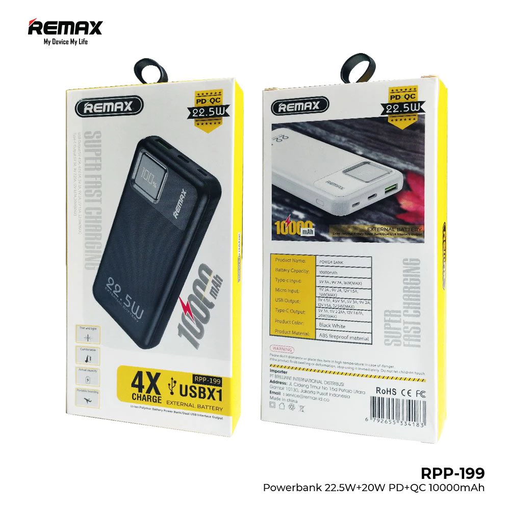 Remax Powerbank Slim Flight Friendly PD+QC 22,5W 10000mAh Digital Display RPP-199