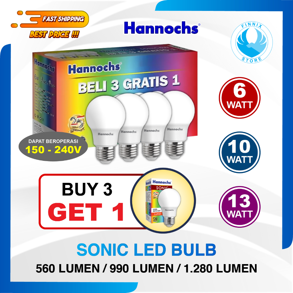 Jual Lampu Bohlam Hannochs Sonic Led Bulb Watt Paket Buy Get Shopee Indonesia