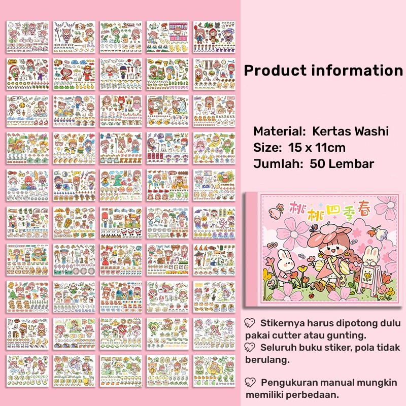 Jual 50 Lembar Buku Stiker Kreatif Aesthetic Buat Jurnal Koleksi Cute