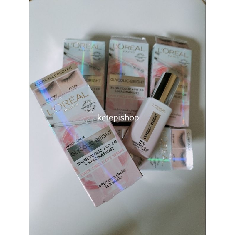 Jual L'oreal Glycolic Bright Dark Circle / triple roller hyaluronic