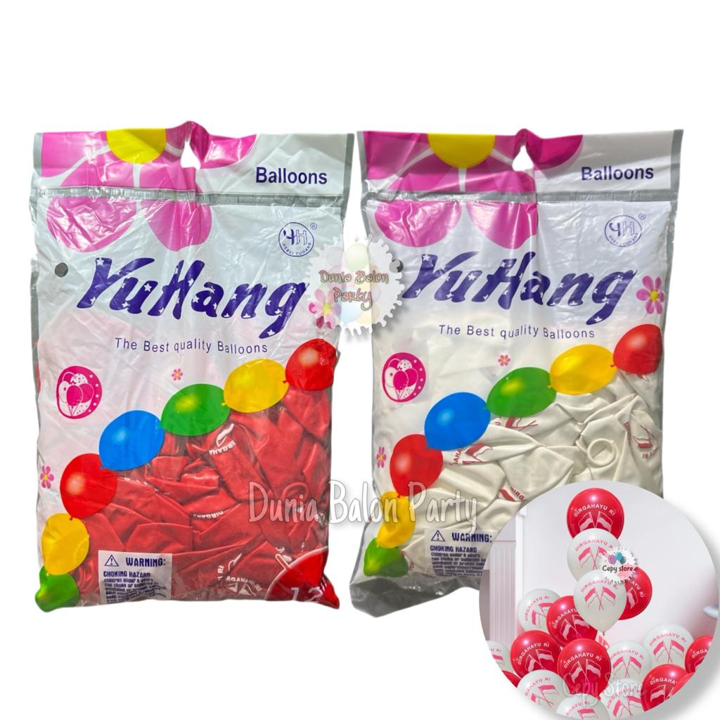 Balon Latex Merah Putih DIRGAHAYU RI/ Balon 17 Agustus Perpack Isi 100