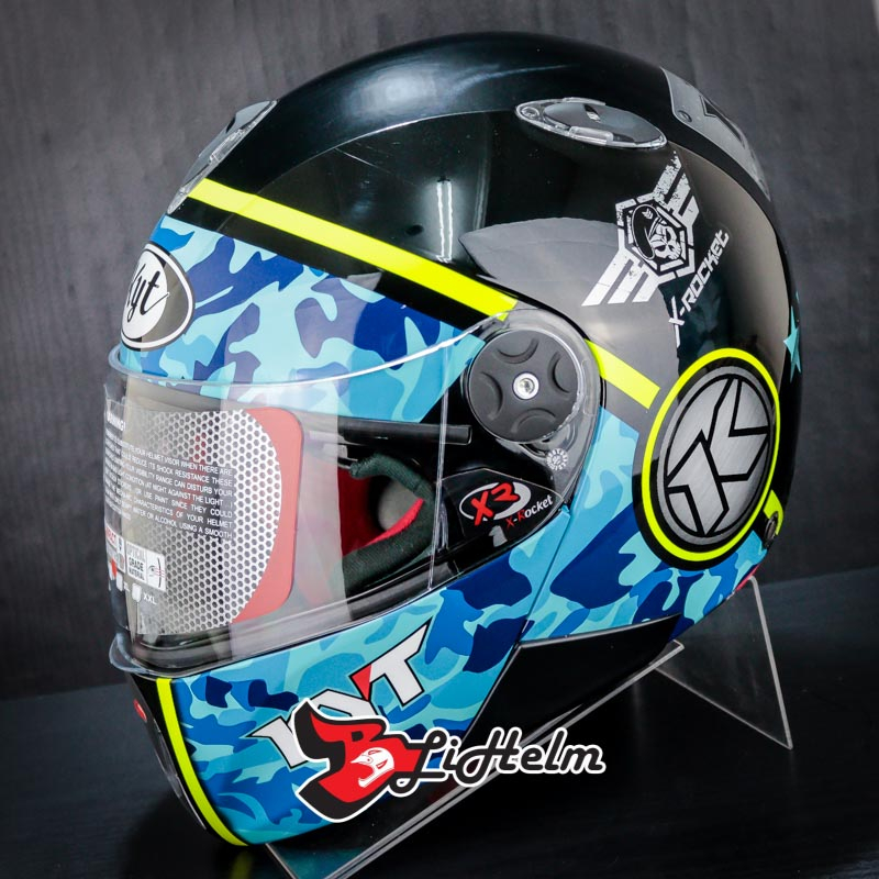 Jual HELM KYT X ROCKET 3 BLACK BLUE YELLOW FLUO FULL FACE Shopee