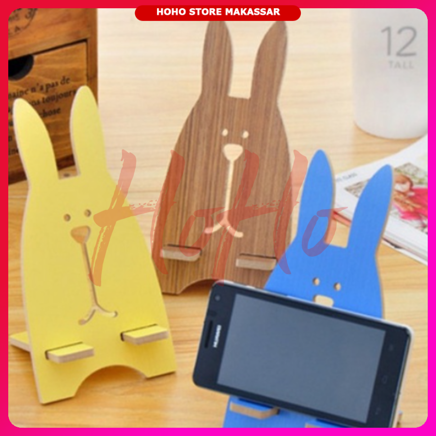 Jual Holder Hp Kayu Stand Handphone Penyangga Hp Sandaran Dudukan Hp Universal Motif Lucu