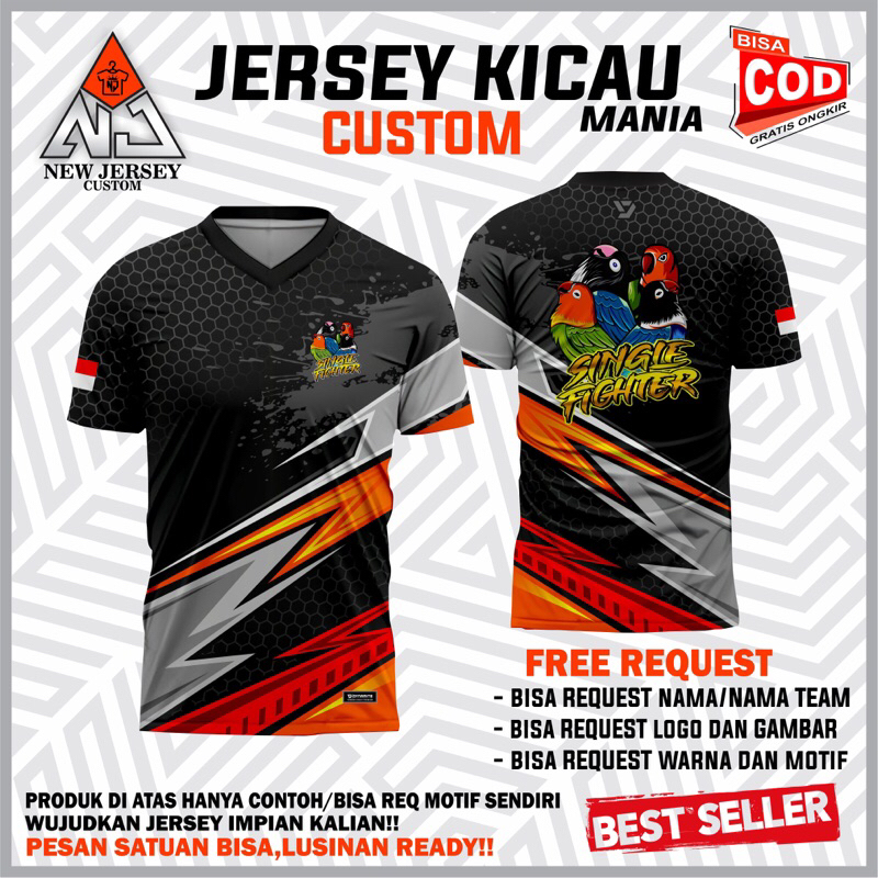 Jual Jersey Burung Kicau Mania Indonesia Custom Desain Single Fighter Bebas Request Indonesia