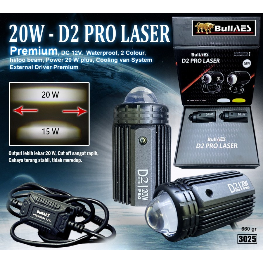 Jual Lampu Tembak Super Terang LED Laser D2 PLUS Hi Loo 20 Watt Laser ...
