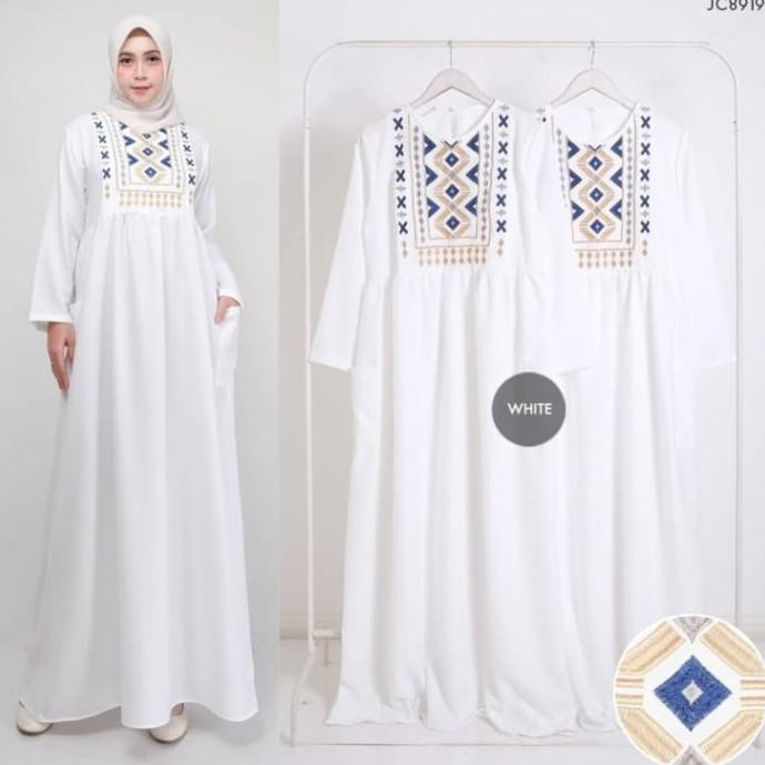 Jual Gamis Full Bordir Jumbo Wanita Dewasa Modern Baju Gamis Putih