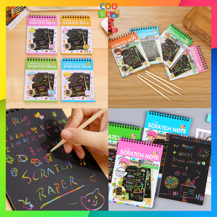 Jual COD - 5817 Scratch Note Mini / Buku Gambar Mini Tulis Gores Ajaib ...